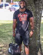 Load image into Gallery viewer, God&#39;s Will Men&#39;s Black &amp; RedCurved Hem T-Shirt