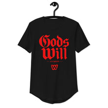 Load image into Gallery viewer, God&#39;s Will Men&#39;s Black &amp; RedCurved Hem T-Shirt